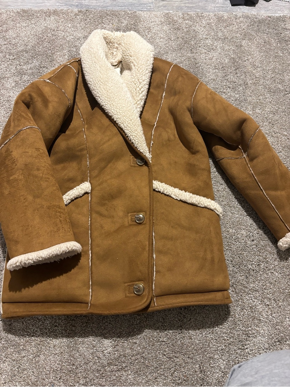 Wilfred Chestnut Brown Shearling-Trim Puffer Jacket